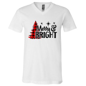 Buffalo Plaid Christmas Tree Merry And Bright V-Neck T-Shirt