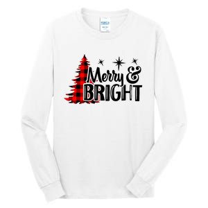 Buffalo Plaid Christmas Tree Merry And Bright Tall Long Sleeve T-Shirt