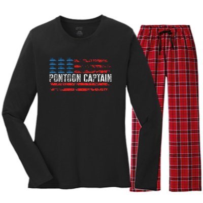 Boating Pontoon Captain Pontoon Boat Women's Long Sleeve Flannel Pajama Set 