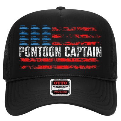 Boating Pontoon Captain 4th Of July Pontoon Boat High Crown Mesh Back Trucker Hat