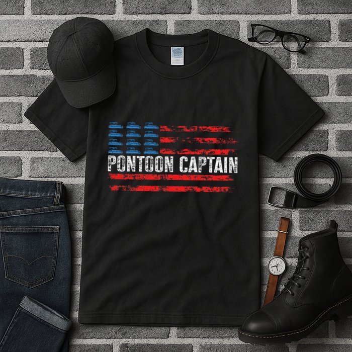 Boating Pontoon Captain 4th Of July Pontoon Boat Tall T-Shirt