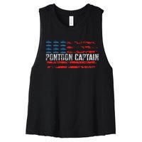 Boating Pontoon Captain 4th Of July Pontoon Boat Women's Racerback Cropped Tank