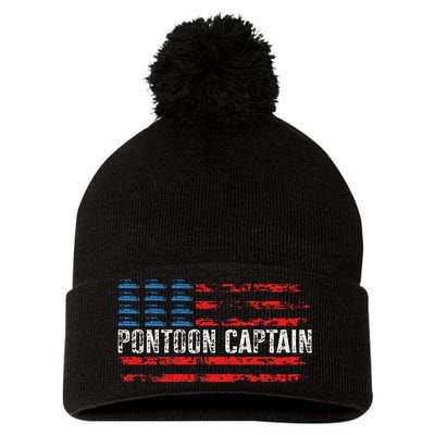 Boating Pontoon Captain 4th Of July Pontoon Boat Pom Pom 12in Knit Beanie