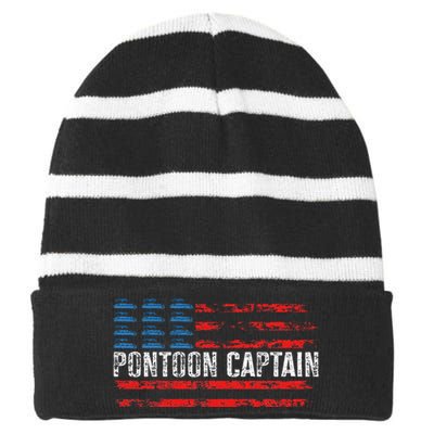 Boating Pontoon Captain 4th Of July Pontoon Boat Striped Beanie with Solid Band