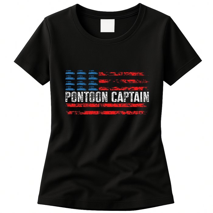 Boating Pontoon Captain 4th Of July Pontoon Boat Womens T-Shirt