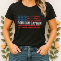Boating Pontoon Captain 4th Of July Pontoon Boat Womens T-Shirt
