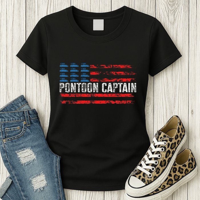 Boating Pontoon Captain 4th Of July Pontoon Boat Womens T-Shirt