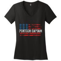 Boating Pontoon Captain 4th Of July Pontoon Boat Women's V-Neck T-Shirt