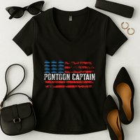 Boating Pontoon Captain 4th Of July Pontoon Boat Women's V-Neck T-Shirt