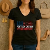 Boating Pontoon Captain 4th Of July Pontoon Boat Women's V-Neck T-Shirt