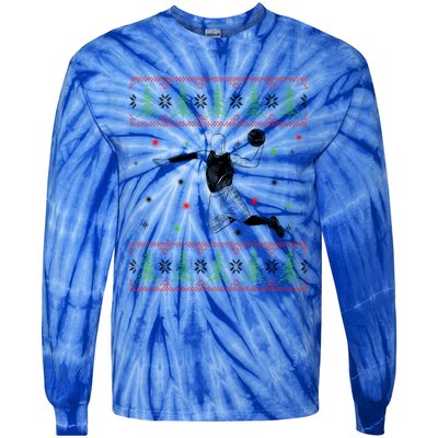 Basketball Player Christmas Cool Ugly Xmas Santa Basketball Cute Gift Tie-Dye Long Sleeve Shirt