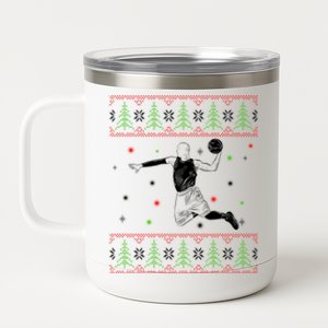 Basketball Player Christmas Cool Ugly Xmas Santa Basketball Cute Gift 12 oz Stainless Steel Tumbler Cup