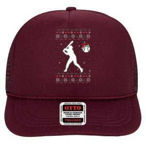 Baseball Player Christmas Cool Ugly Xmas Pajama High Crown Mesh Back Trucker Hat