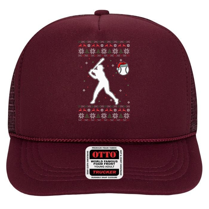 Baseball Player Christmas Cool Ugly Xmas Pajama High Crown Mesh Back Trucker Hat