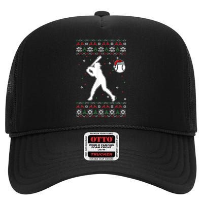 Baseball Player Christmas Cool Ugly X-Mas Pajama Boyss High Crown Mesh Back Trucker Hat