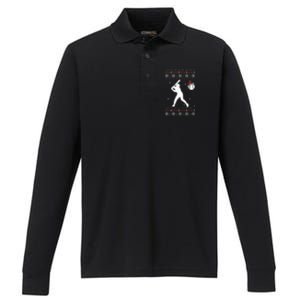 Baseball Player Christmas Cool Ugly X-Mas Pajama Boyss Performance Long Sleeve Polo