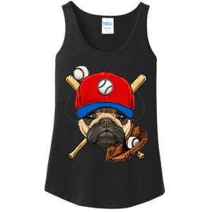 Baseball Player Coach Pug Dog Lover Pug Mom Catcher Pitcher Ladies Essential Tank