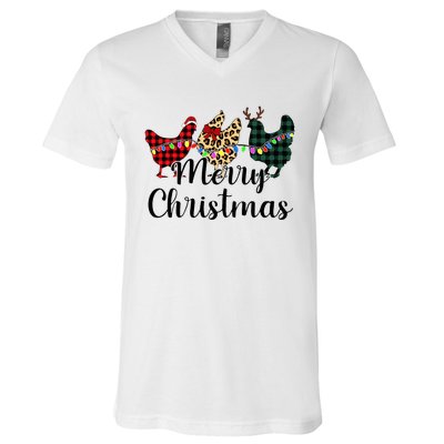 Buffalo Plaid Chickmas Merry Christmas Chicken Lover Xmas  V-Neck T-Shirt