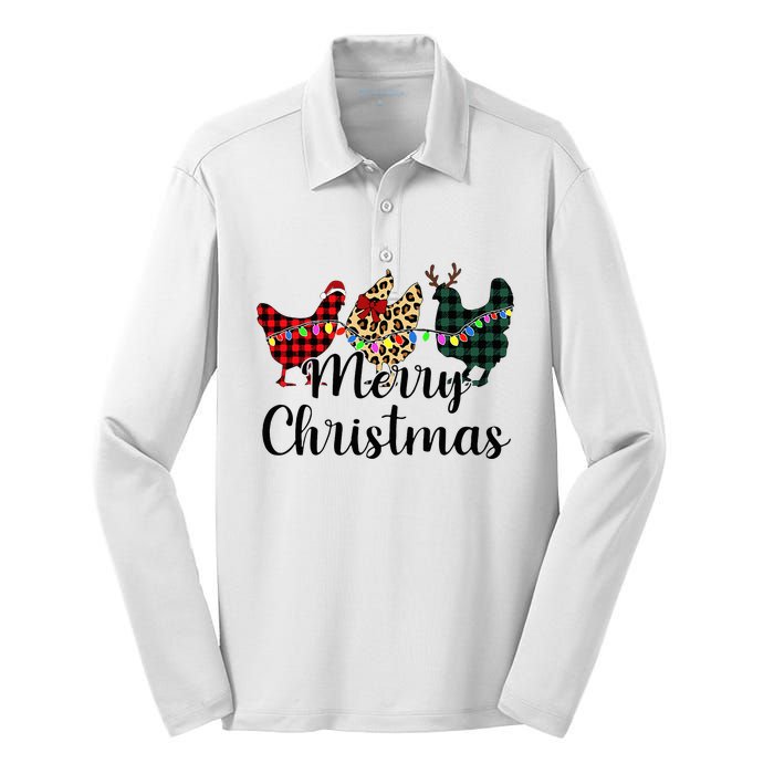 Buffalo Plaid Chickmas Merry Christmas Chicken Lover Xmas  Silk Touch Performance Long Sleeve Polo