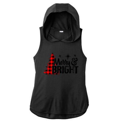 Buffalo Plaid Christmas Tree Merry And Bright Ladies PosiCharge Tri-Blend Wicking Draft Hoodie Tank