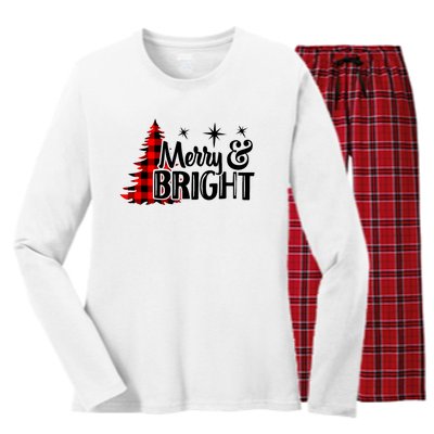 Buffalo Plaid Christmas Tree Merry And Bright Women's Long Sleeve Flannel Pajama Set 