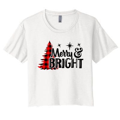 Buffalo Plaid Christmas Tree Merry And Bright Women's Crop Top Tee