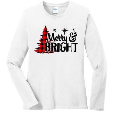 Buffalo Plaid Christmas Tree Merry And Bright Ladies Long Sleeve Shirt