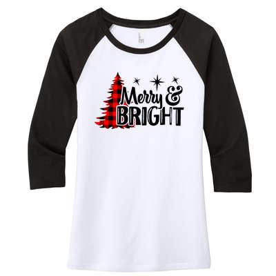 Buffalo Plaid Christmas Tree Merry And Bright Women's Tri-Blend 3/4-Sleeve Raglan Shirt