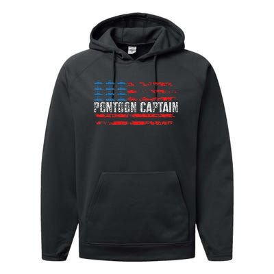 Boating Pontoon Captain 4th Of July Pontoon Boat Performance Fleece Hoodie