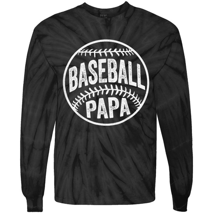 Baseball Papa Coach Father's Day Tie-Dye Long Sleeve Shirt