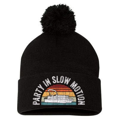 Best Pontoon Captain Boat Party In Slow Motion Pom Pom 12in Knit Beanie