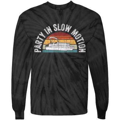 Best Pontoon Captain Boat Party In Slow Motion Tie-Dye Long Sleeve Shirt