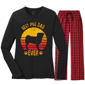 Best Pug Dad Ever Funny Gift Father Women's Long Sleeve Flannel Pajama Set 