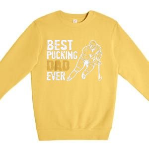 Best Pucking Dad Ever Retro Ice Hockey Coach Premium Crewneck Sweatshirt