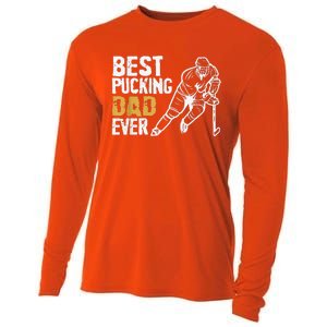 Best Pucking Dad Ever Retro Ice Hockey Coach Cooling Performance Long Sleeve Crew