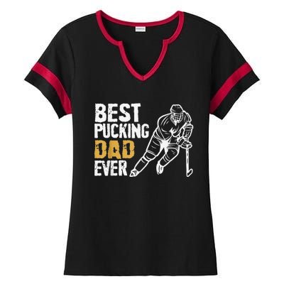 Best Pucking Dad Ever Retro Ice Hockey Coach Ladies Halftime Notch Neck Tee