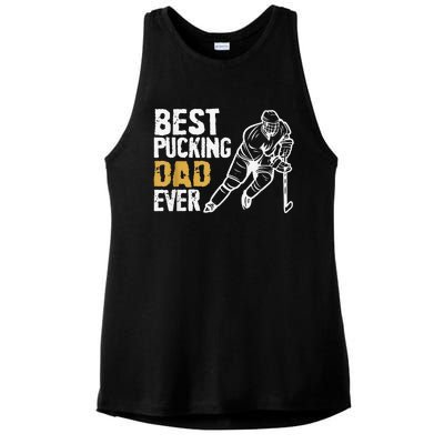 Best Pucking Dad Ever Retro Ice Hockey Coach Ladies PosiCharge Tri-Blend Wicking Tank