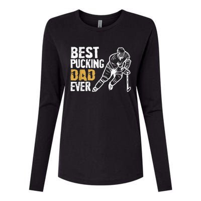 Best Pucking Dad Ever Retro Ice Hockey Coach Womens Cotton Relaxed Long Sleeve T-Shirt