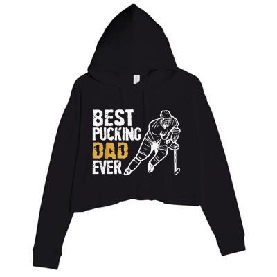 Best Pucking Dad Ever Retro Ice Hockey Coach Crop Fleece Hoodie