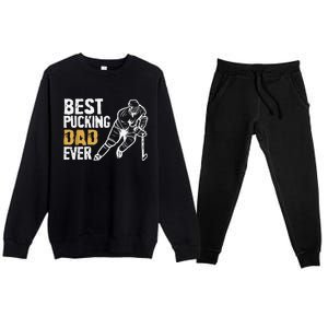 Best Pucking Dad Ever Retro Ice Hockey Coach Premium Crewneck Sweatsuit Set