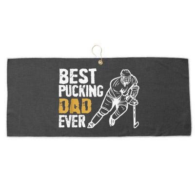 Best Pucking Dad Ever Retro Ice Hockey Coach Large Microfiber Waffle Golf Towel