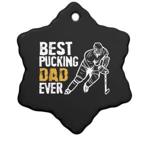 Best Pucking Dad Ever Retro Ice Hockey Coach Ceramic Star Ornament