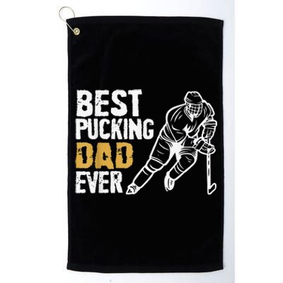 Best Pucking Dad Ever Retro Ice Hockey Coach Platinum Collection Golf Towel