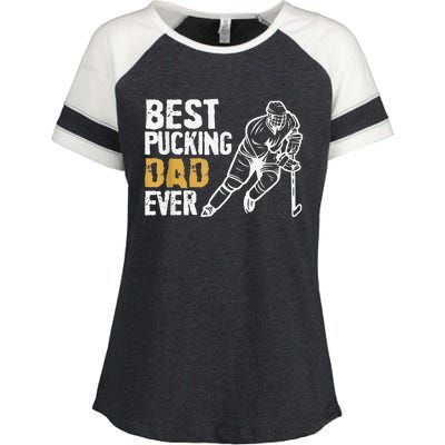 Best Pucking Dad Ever Retro Ice Hockey Coach Enza Ladies Jersey Colorblock Tee