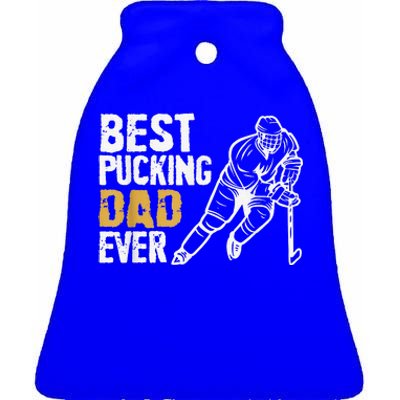 Best Pucking Dad Ever Retro Ice Hockey Coach Ceramic Bell Ornament