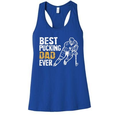 Best Pucking Dad Ever Retro Ice Hockey Coach Women's Racerback Tank