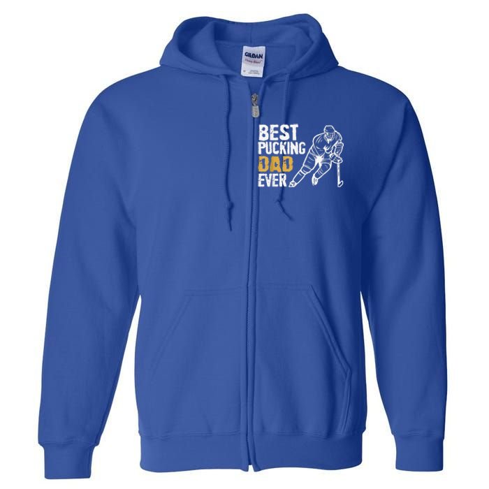 Best Pucking Dad Ever Retro Ice Hockey Coach Full Zip Hoodie