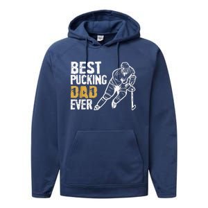 Best Pucking Dad Ever Retro Ice Hockey Coach Performance Fleece Hoodie