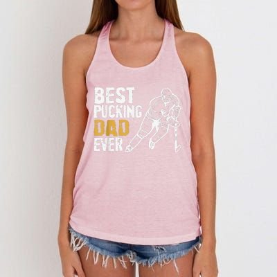 Best Pucking Dad Ever Retro Ice Hockey Coach Women's Knotted Racerback Tank