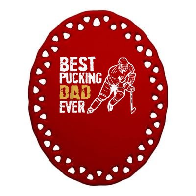 Best Pucking Dad Ever Retro Ice Hockey Coach Ceramic Oval Ornament